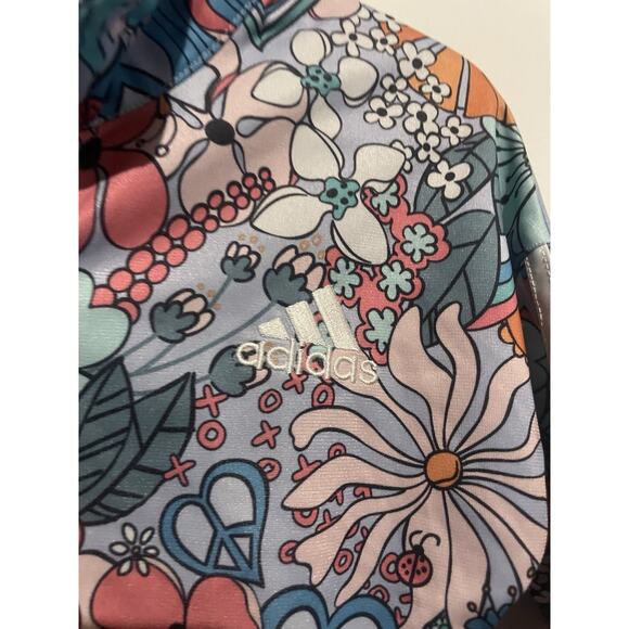 Adidas Floral Print Jacket Girls Lightweight Blue Sun Size 3t - Picture 2 of 4